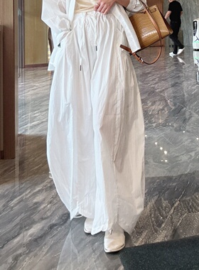 2025年超火的裤子女款夏薄款松弛感裤脚抽绳洋气宽松休闲九分裤潮