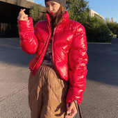 羽绒服女款 高端洋气亮面立领加厚欧货时尚 潮2023冬季 短款 女款 外套