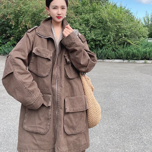 2026新款立领工装中长款风衣女
