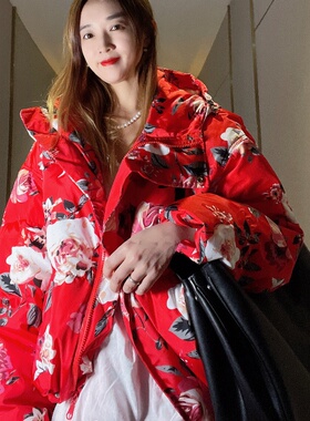 独特超好看羽绒服女款冬季大花2025年新款女装洋气短款白鸭绒外套