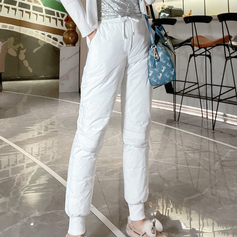 中厚自然腰白鸭绒束脚羽绒裤