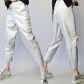 子春秋网红新款 女萝卜裤 香蕉裤 女小脚裤 九分裤 单款 哈伦裤 皮裤 薄款