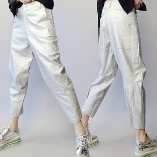 子春秋网红新款 皮裤 哈伦裤 女萝卜裤 薄款 九分裤 女小脚裤 香蕉裤 单款