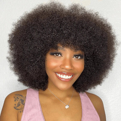 8inch Fluffy Afro Kinky Curly Human Hair Wig爆炸头真人发
