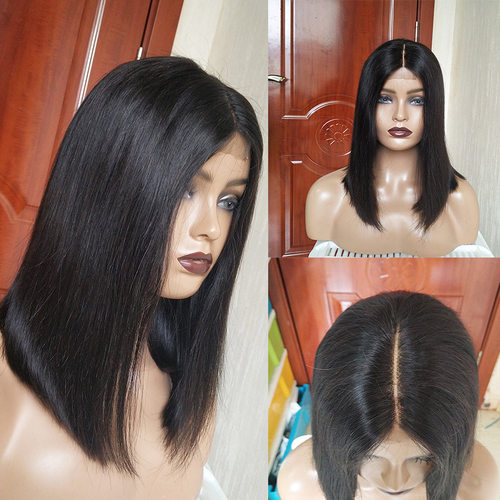 12A double drawn kim k bob wig straight human hair lace wigs