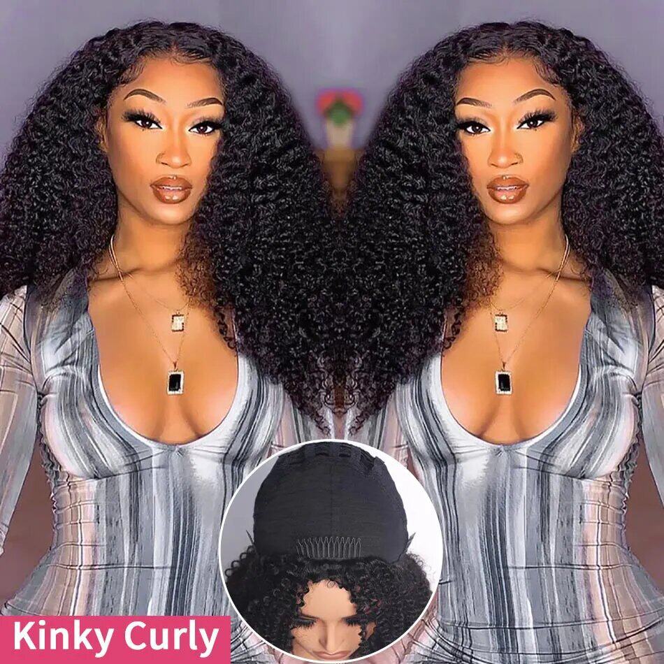 Half Wig Human Hair Kinky Curly Glueless Wig人发无胶半帽头套
