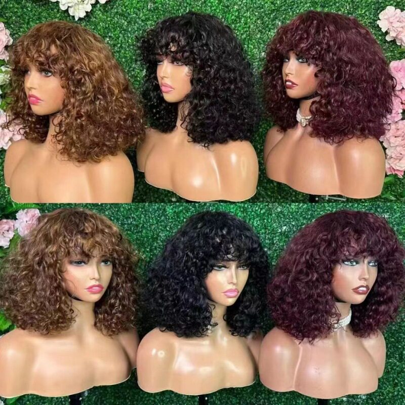 Brazilian Human Hair 300% density 10inch Fringe Curly Bob