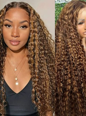 13x4water wave lace front human hair wigs highligt前蕾丝头套