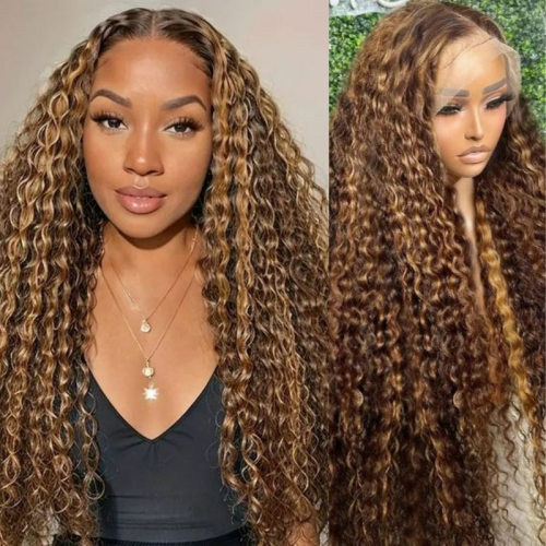 13x4water wave lace front human hair wigs highligt前蕾丝头套
