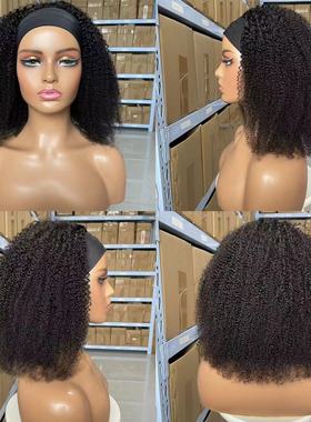 Human Hair Afro Kinky Curly Wigs 真人发冰丝发带假发绑带头套