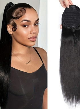 欧美跨境真人发马尾straight Drawstring Ponytail Human Hair