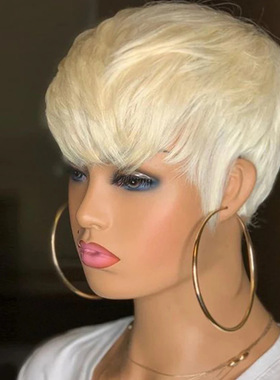 6inch 613# Short Pixie Cut Straight Hair Wig 全机制真人发