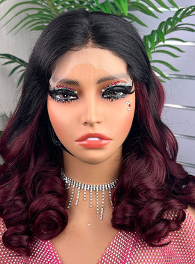 5X5 loose bouncy wig 18inch真人发human hair 大波浪长卷发头套