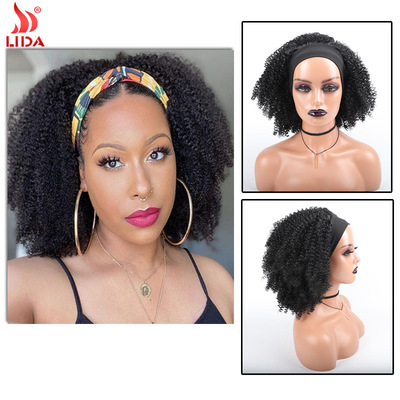 速卖通欧美headband wig头巾假发 化纤发带头套kinky curly短卷发