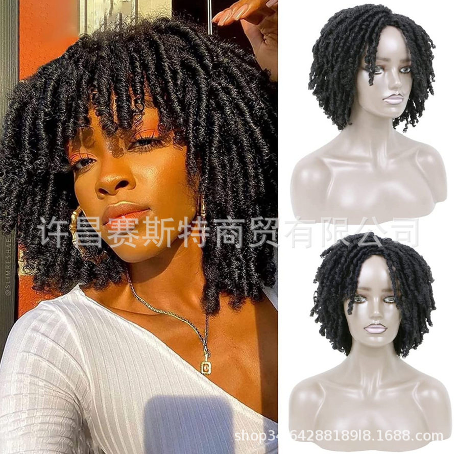 欧美非洲跨境筒曲空心卷假发Dreadlock Wig化纤短款小卷 脏辫头套