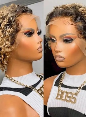 小精灵真人发头套Pixie Cut Culry Lace Wig Human Hair批发头套