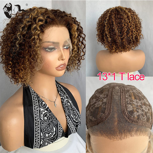 非洲短卷发混合发蕾丝头套90% curly blend human hair lace wigs