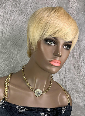 613# human hair short wigs 真人发外贸机制头套 pixie cut wig