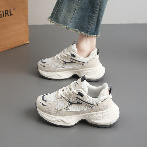 老爹鞋女款2025新款秋季银色女鞋网面透气增高厚底帕拉休闲运动鞋