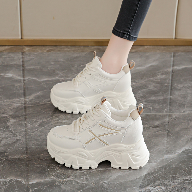 内增高女鞋2026春季新款休闲运动鞋子爆款小个子厚底皮面老爹鞋潮