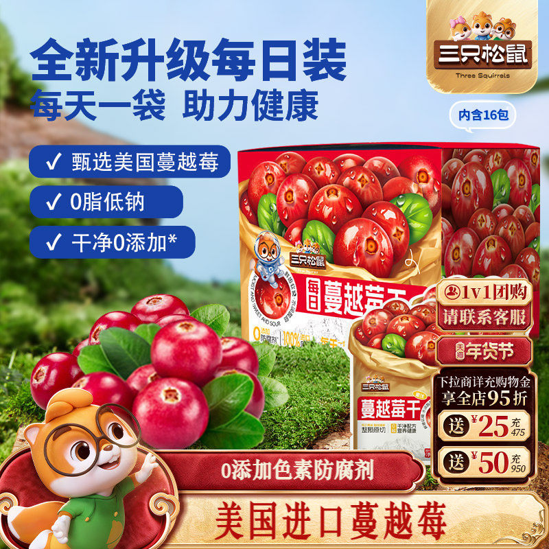 【三只松鼠_蔓越莓干256g】每日进口蔓越莓干蜜饯零食烘焙专用,零食/坚果/特产,蔓越莓干,淘宝优惠券,粉丝福利购,淘宝优惠卷