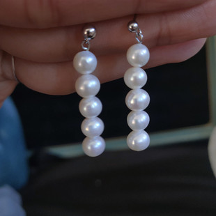 简单日常百搭款 925纯银防过敏耳钉女生耳饰 天然淡水珍珠耳环长款
