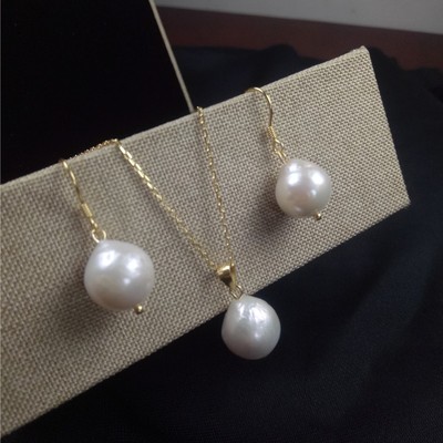 爱迪生珍珠坠子项链纯银镀金女