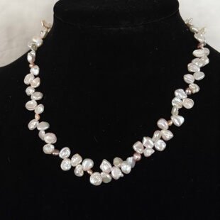 小众设计高级感天然淡水小巴洛克碎银子花瓣珍珠项链锁骨链叠戴女