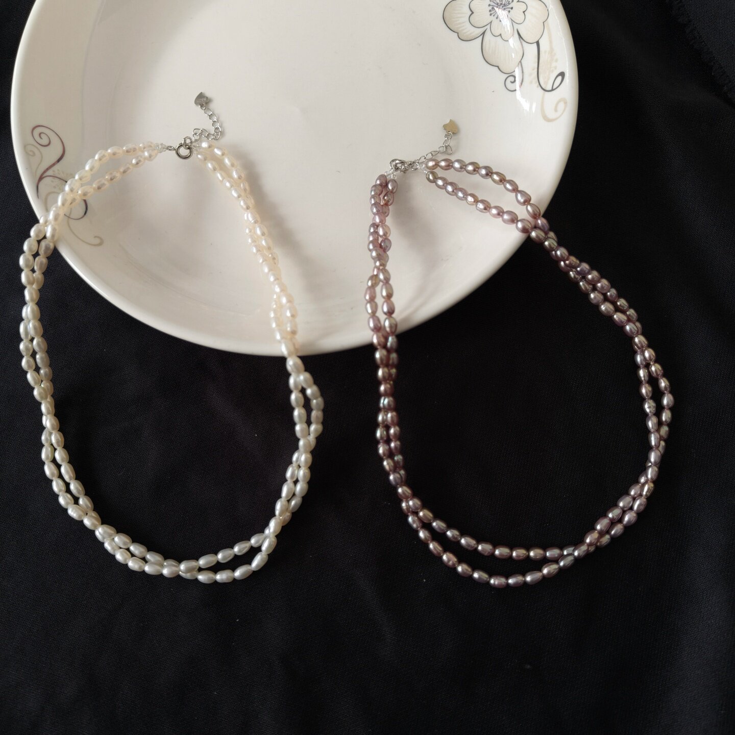 紫色小米天然淡水珍珠双层缠绕项链法式麻花颈链珠choker锁骨链女