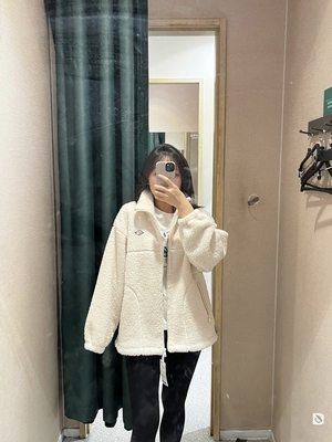 热冬季新款女士仿羊羔毛休闲外套加绒加厚设计感翻领夹克