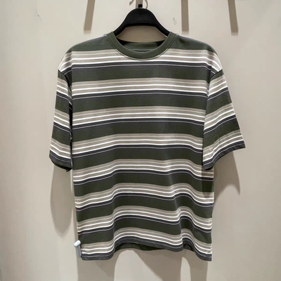 热男士条纹T恤2025年夏季新款户外宽松慵懒风时尚短袖F01M25223