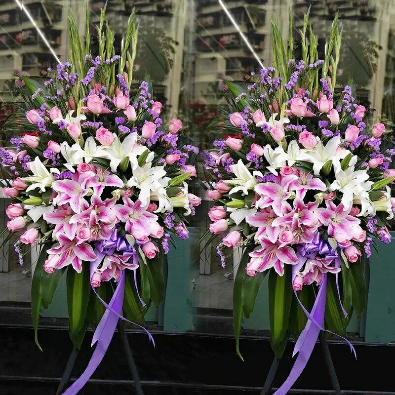 百合开业花篮 三角架开业庆典花篮 长春鲜花店 长春鲜花速递同城