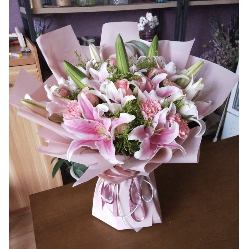 长春鲜花实体鲜花店同城速递配送百合粉玫瑰康乃馨生日祝福送花