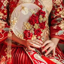 团扇新娘婚礼扇子古风出嫁手捧花扇中式秀禾服手工喜扇diy材料包
