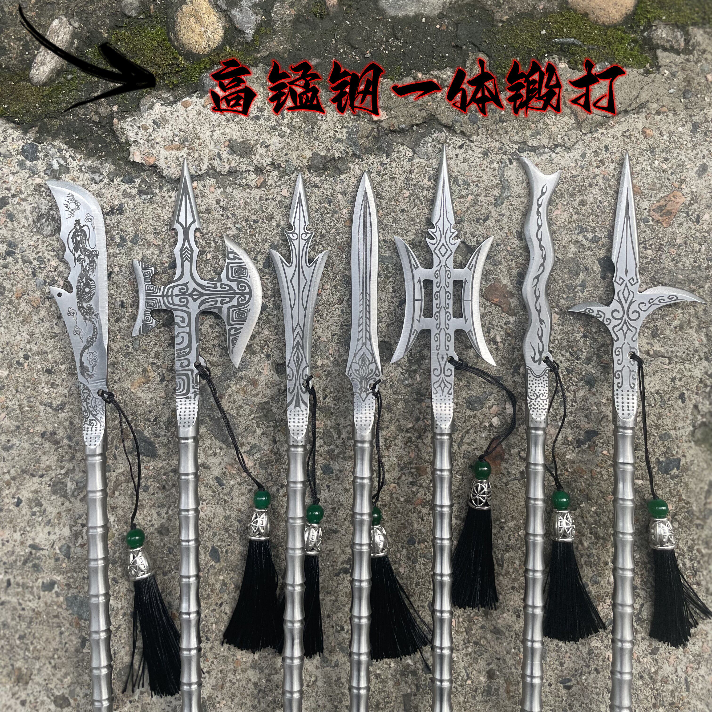 锰钢竹节一体茶桌摆件三国小兵器图片