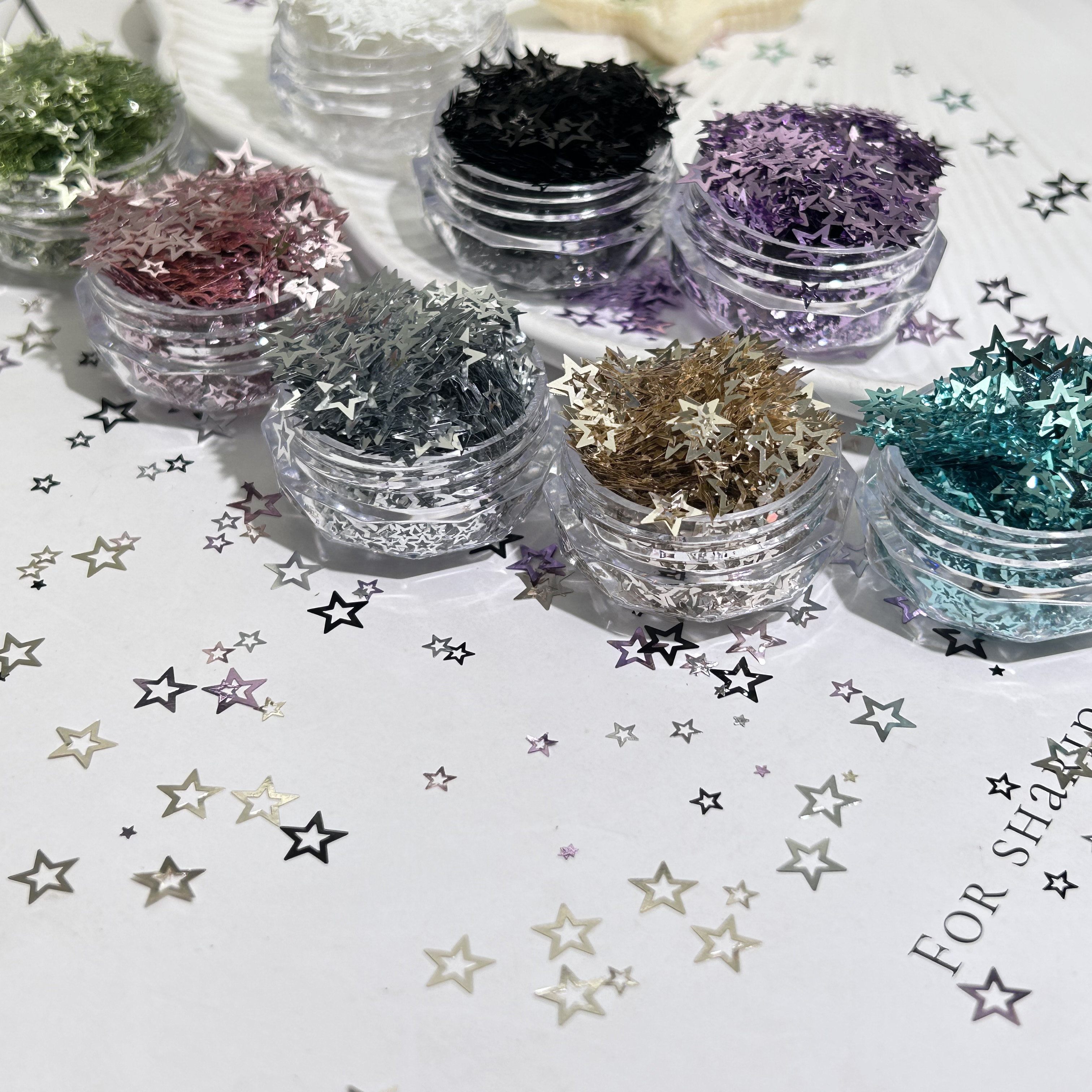 网红款超薄镂空五角星美甲饰品