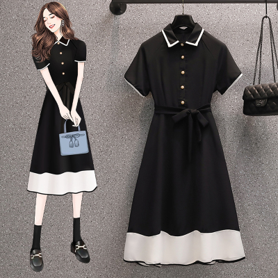 夏季新方领拼接连衣裙