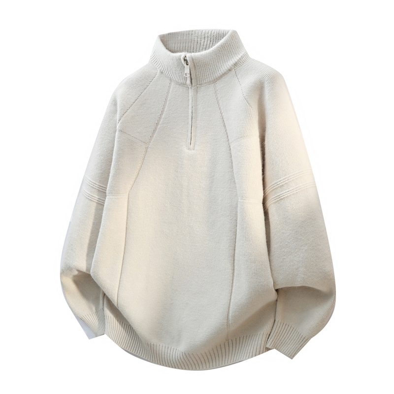 半高领拉链毛衣秋冬季外套2025男士新款宽松立领休闲纯色针织衫潮