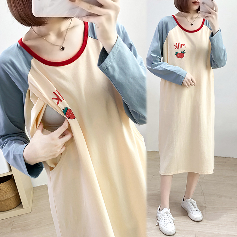 秋季长袖高个子宝妈T恤喂奶衣