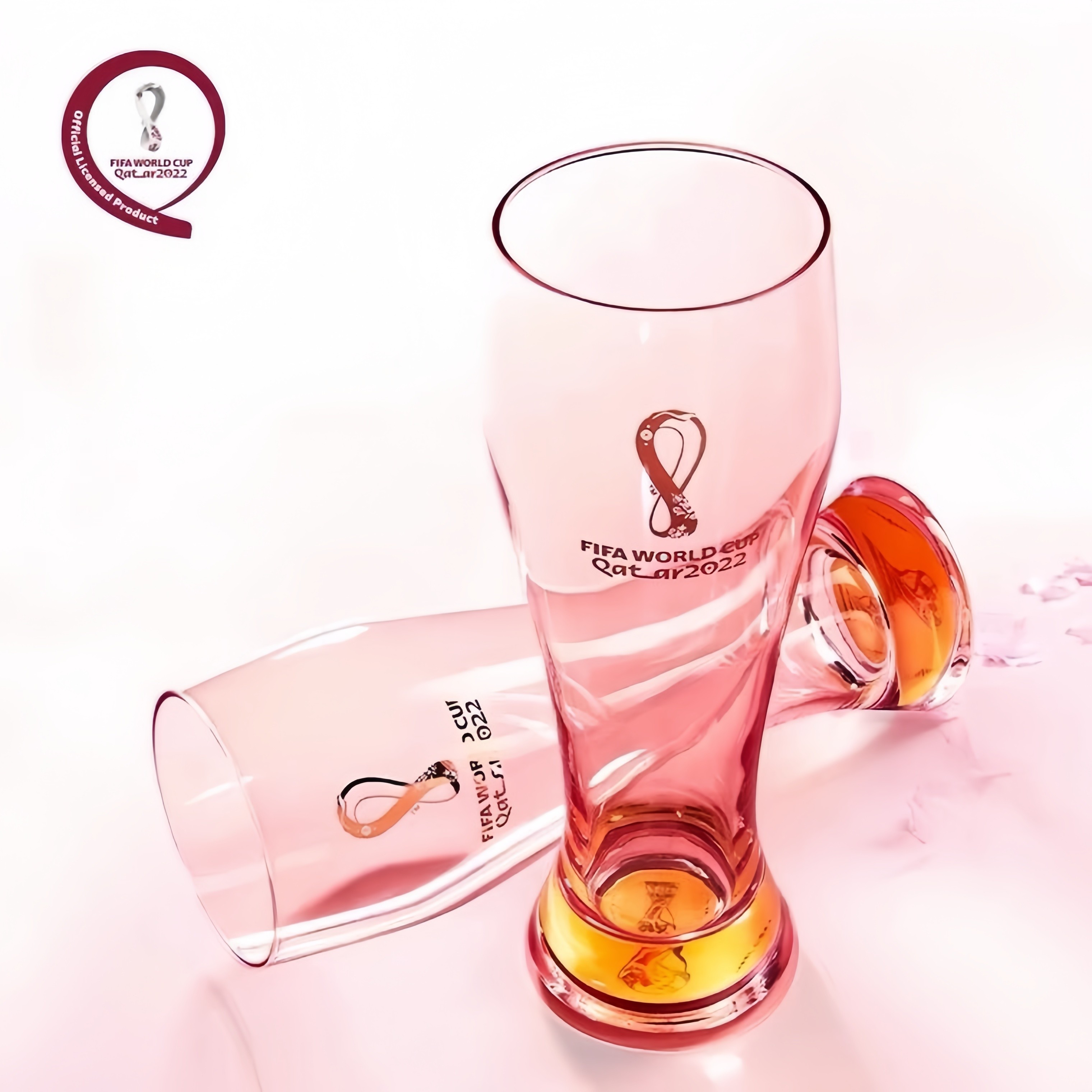 卡塔尔世界杯｜纪念版水杯粉色胜利杯随手杯保真玻璃杯足球周边