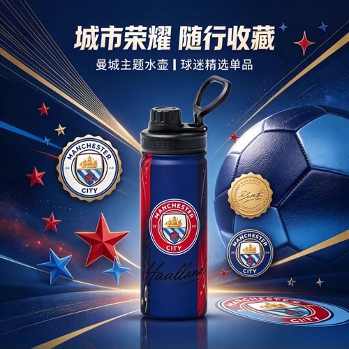 曼城足球俱乐部周边主题水壶不锈钢运动水杯球迷收藏大容量保温杯