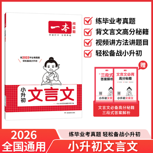 2026版一本阅读题小升初文言文轻松备战小升初练最新毕业考真题高分秘籍打卡情境题养成阅读好习惯附视频课件
