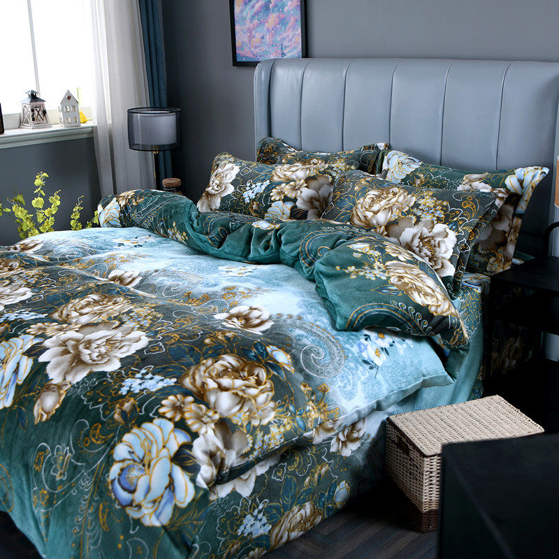 冬季加厚法莱绒四件套双面加绒珊瑚绒牛奶法兰绒床单被套床上用品