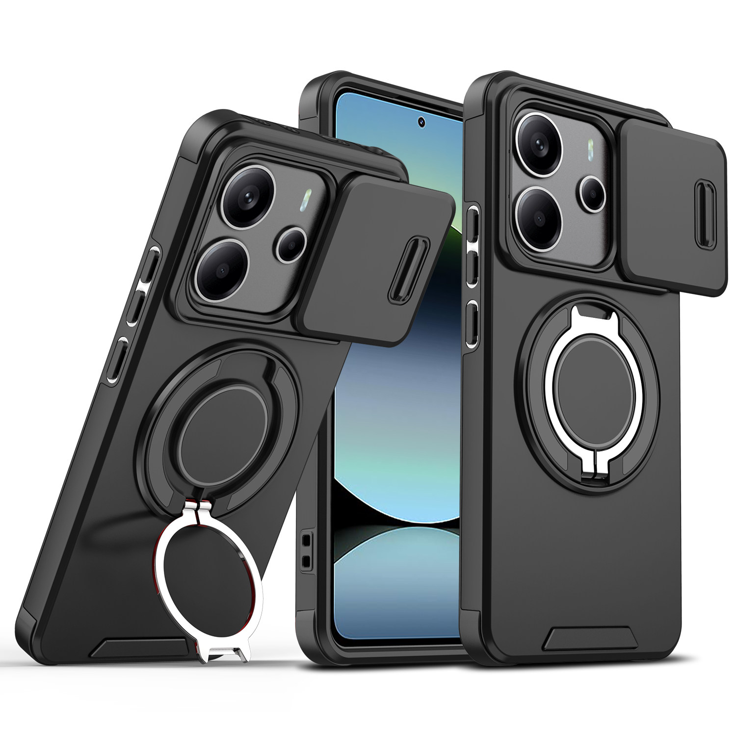 适用于红米Note14手机壳5G推窗防摔镜头保护k80至尊版指环旋转支架k90ProMax硬壳保护套70e/Turbo4Pro/note15