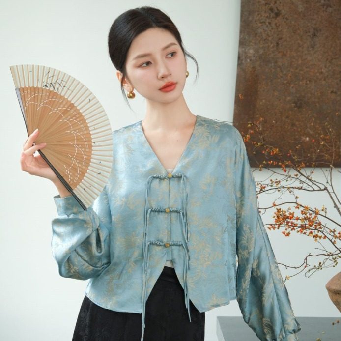 2024年秋季高级茶服新中式V领织金提花上衣盘扣外套禅茶汉服唐装,女装/女士精品,上衣,淘宝优惠券,粉丝福利购,淘宝优惠卷