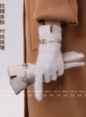 2026新款仿兔绒保暖手套女秋冬加绒加厚触屏骑行开车防寒手套时尚