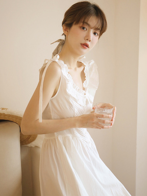 白色连衣裙法式风格棉白版型正