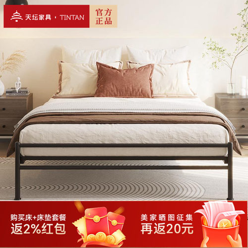 天坛家具简约现代双人无床头铁床