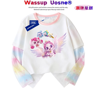 WASSUP奇妙萌可衣服女童防晒冰袖t恤夏季爱心萌可卡通防蚊袖上衣