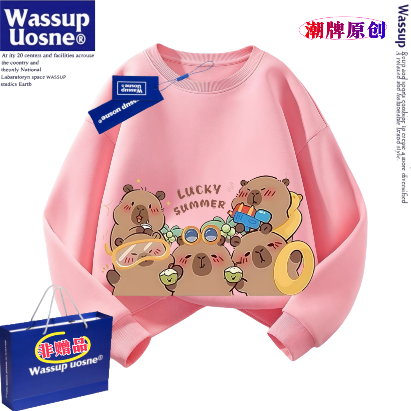 WASSUP联名卡皮巴拉新款纯棉卫衣